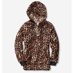 VS Pink Sherpa Hoodie Leopard Print Size Small NWT